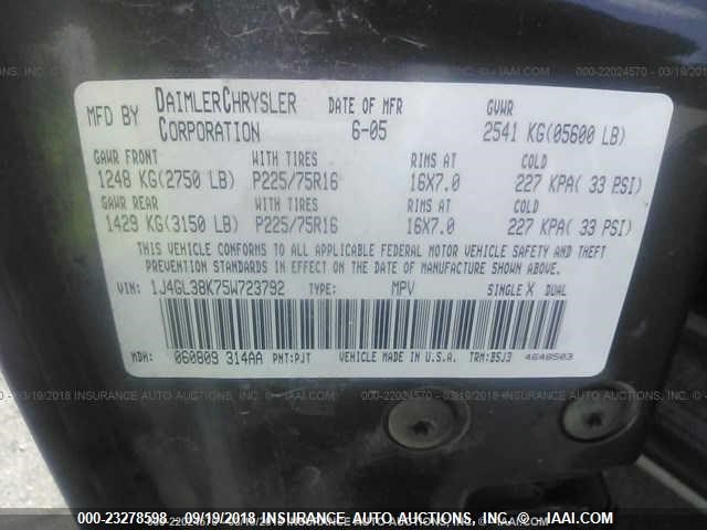 1J4GL38K75W723792 - 2005 JEEP LIBERTY RENEGADE Pewter photo 9