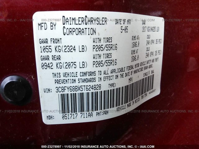 3C8FY68BX5T624828 - 2005 CHRYSLER PT CRUISER LIMITED RED photo 9