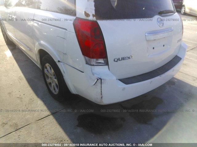 5N1BV28U47N123208 - 2007 NISSAN QUEST S/SE/SL WHITE photo 6