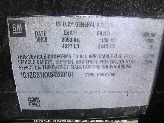 1G1ZG57KX94269161 - 2009 CHEVROLET MALIBU LS BLACK photo 9