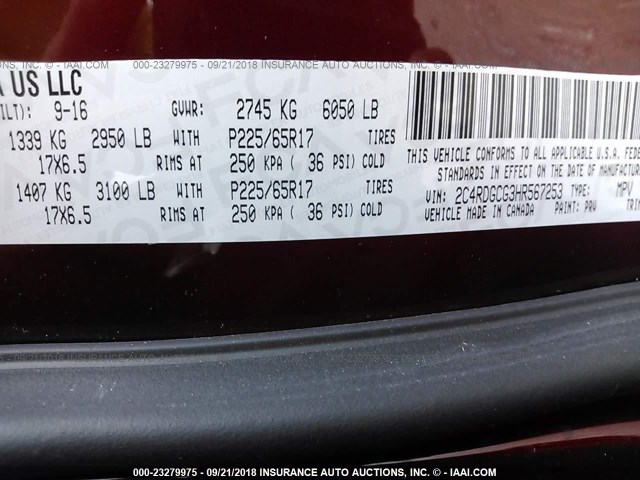 2C4RDGCG3HR567253 - 2017 DODGE GRAND CARAVAN SXT RED photo 9