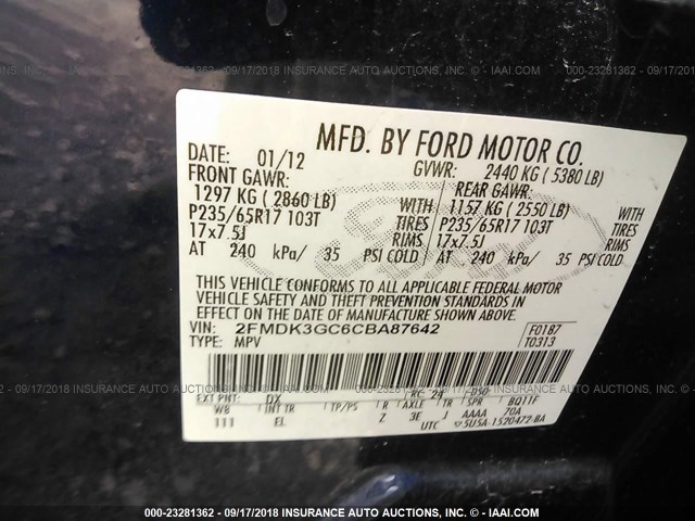 2FMDK3GC6CBA87642 - 2012 FORD EDGE SE BLUE photo 9