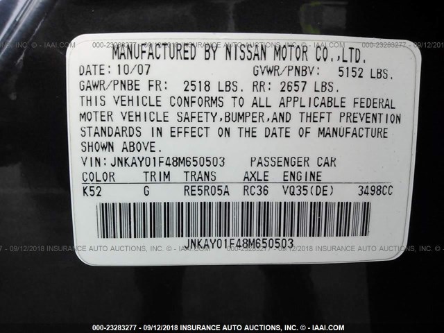 JNKAY01F48M650503 - 2008 INFINITI M35 GRAY photo 9