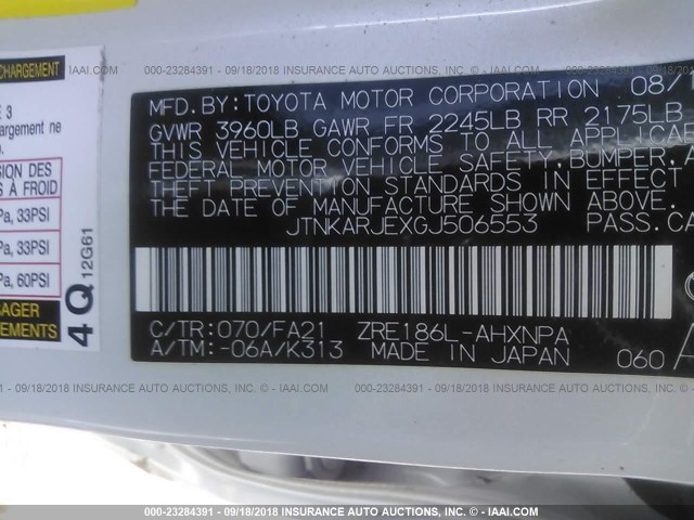 JTNKARJEXGJ506553 - 2016 TOYOTA SCION IM WHITE photo 9