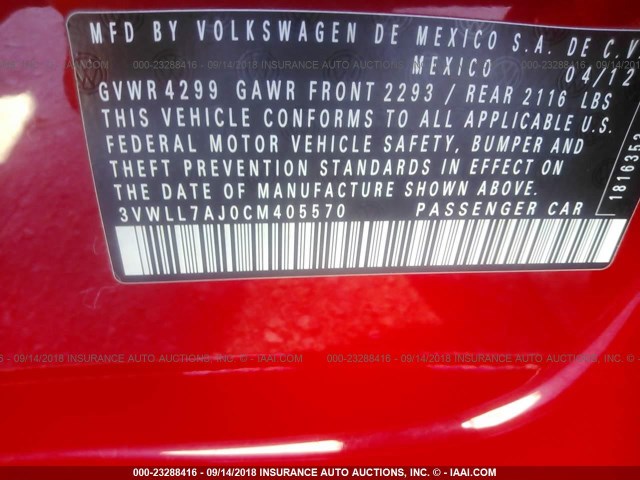 3VWLL7AJ0CM405570 - 2012 VOLKSWAGEN JETTA TDI RED photo 9