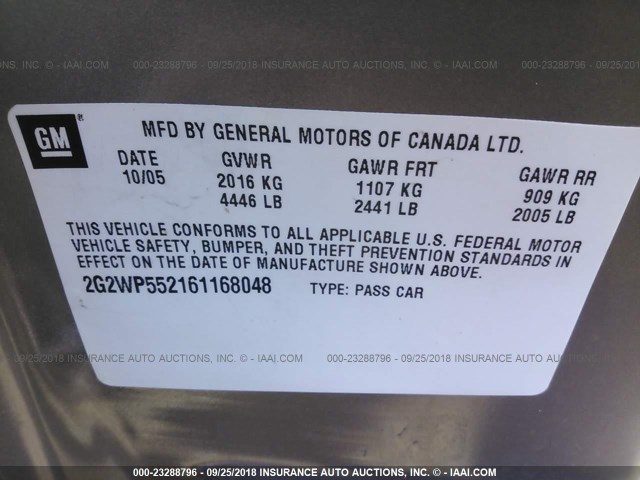 2G2WP552161168048 - 2006 PONTIAC GRAND PRIX GOLD photo 9