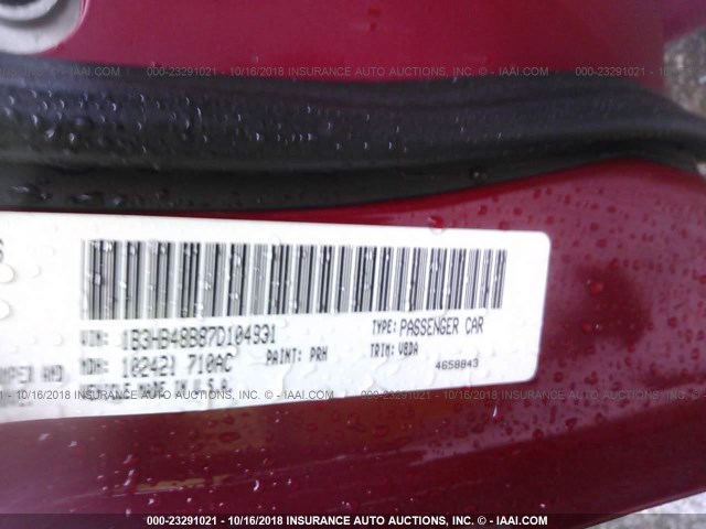 1B3HB48B87D104931 - 2007 DODGE CALIBER SXT RED photo 9