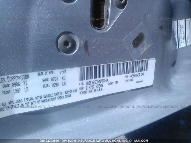 1B3ES26C54D575241 - 2004 DODGE NEON SE SILVER photo 9