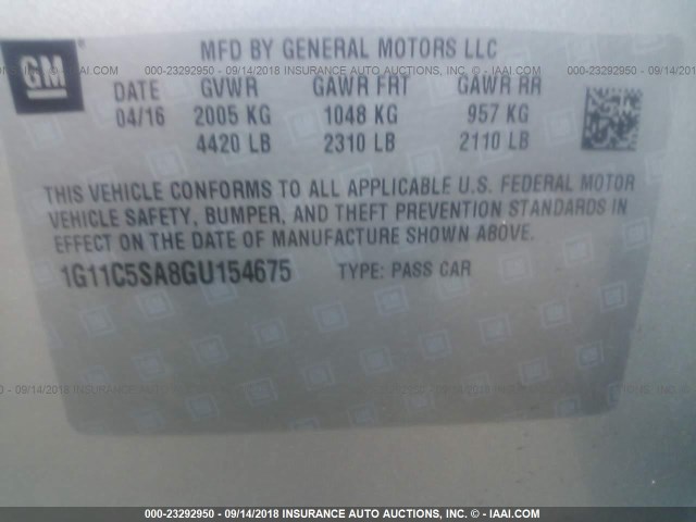 1G11C5SA8GU154675 - 2016 CHEVROLET MALIBU LIMITED LT Күміс фото 9