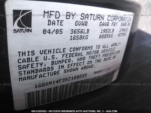 1G8AN14F35Z168237 - 2005 SATURN ION LEVEL 2 RED photo 9