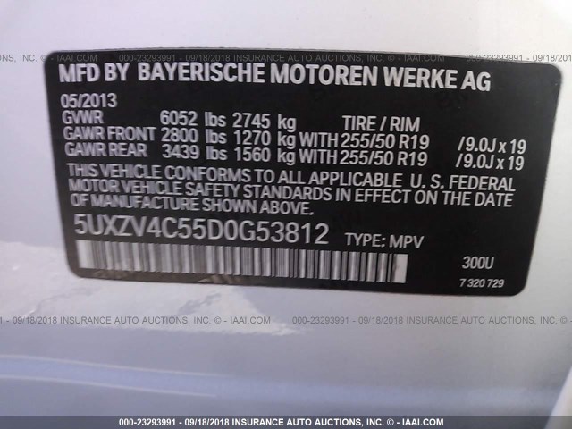 5UXZV4C55D0G53812 - 2013 BMW X5 XDRIVE35I WHITE photo 9