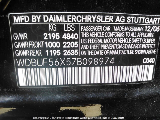 WDBUF56X57B098974 - 2007 MERCEDES-BENZ E 350 BLACK photo 9