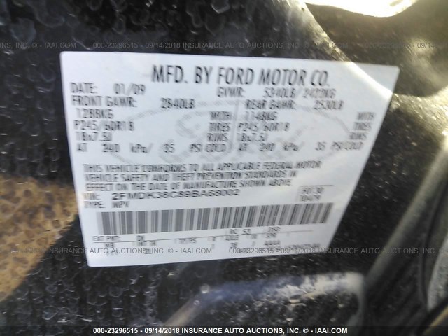 2FMDK38C89BA68002 - 2009 FORD EDGE SEL BLACK photo 9