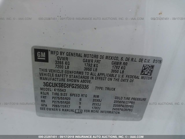 3GCUKSEC8FG256336 - 2015 CHEVROLET SILVERADO K1500 LTZ WHITE photo 9