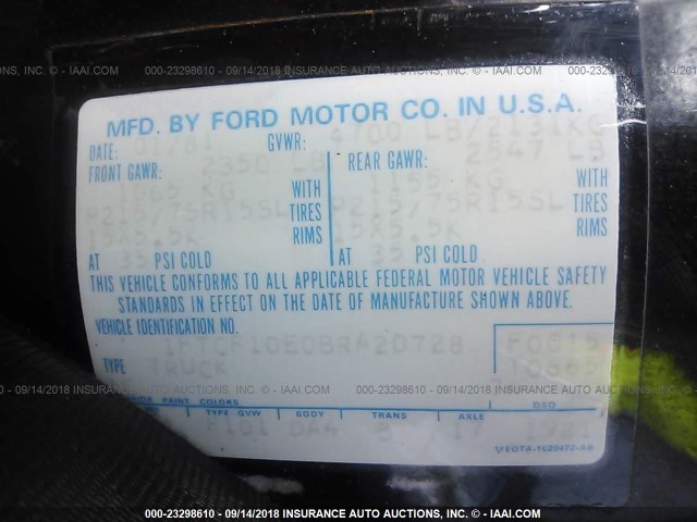 1FTCF10E0BRA20728 - 1981 FORD F100 BLACK photo 9