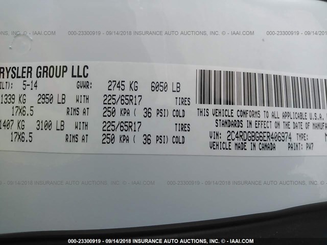 2C4RDGBG6ER406974 - 2014 DODGE GRAND CARAVAN SE WHITE photo 9