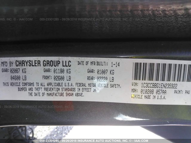 1C3CCBBG1EN235922 - 2014 CHRYSLER 200 TOURING GRAY photo 9