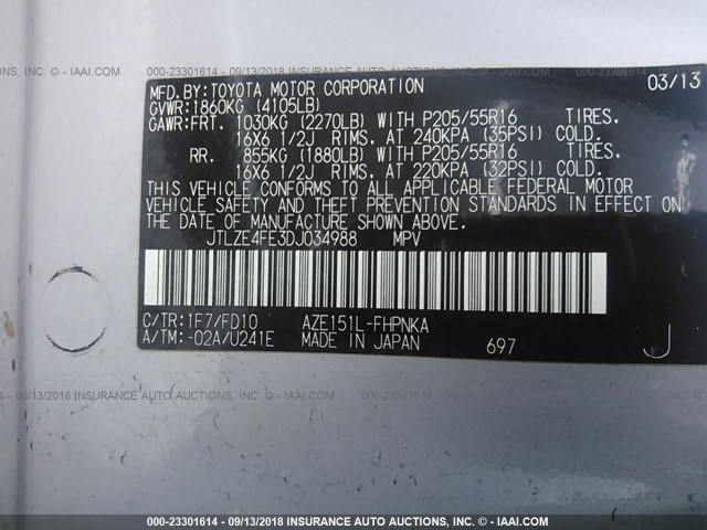 JTLZE4FE3DJ034988 - 2013 TOYOTA SCION XB Күміс фото 9