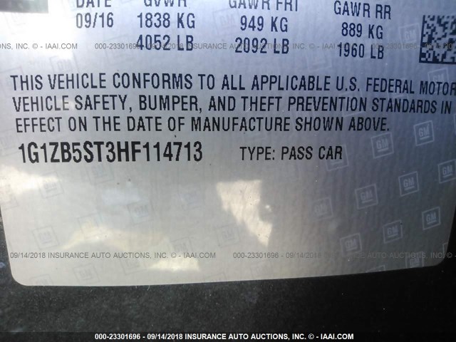 1G1ZB5ST3HF114713 - 2017 CHEVROLET MALIBU LS GRAY photo 9