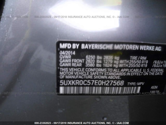 5UXKR0C57E0H27568 - 2014 BMW X5 XDRIVE35I GRAY photo 9
