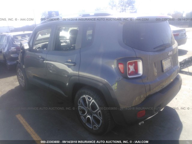 ZACCJADT6GPE35419 - 2016 JEEP RENEGADE LIMITED GRAY photo 3