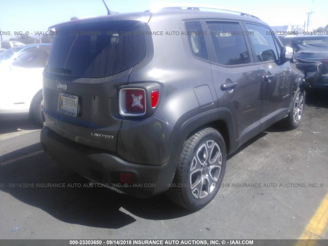 ZACCJADT6GPE35419 - 2016 JEEP RENEGADE LIMITED GRAY photo 4