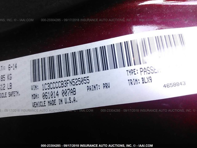 1C3CCCCB3FN525055 - 2015 CHRYSLER 200 C MAROON photo 9