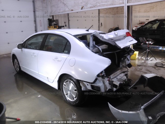 JHMFA3F27AS007226 - 2010 HONDA CIVIC HYBRID WHITE photo 3