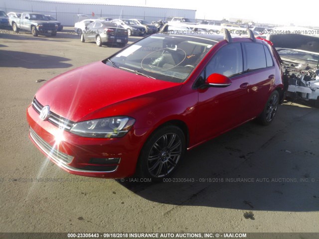 3VW2A7AU0FM079723 - 2015 VOLKSWAGEN GOLF TDI RED photo 2