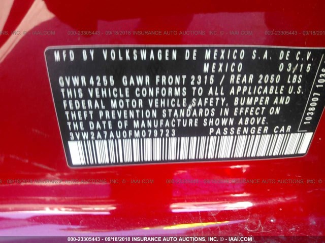 3VW2A7AU0FM079723 - 2015 VOLKSWAGEN GOLF TDI RED photo 9