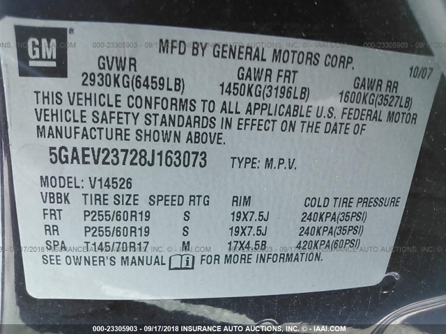 5GAEV23728J163073 - 2008 BUICK ENCLAVE CXL MAROON photo 9