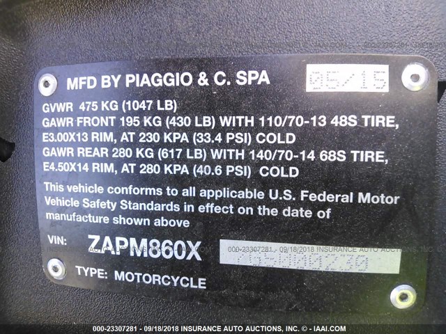 ZAPM860X7G5000230 - 2016 PIAGGIO MP3 500 SPORT ABS BLACK photo 10