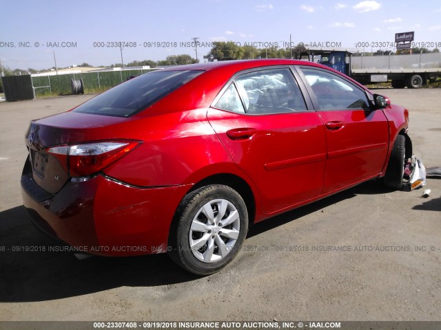 5YFBURHE7FP262579 - 2015 TOYOTA COROLLA L/LE/LE PLS/PRM/S/S PLS RED photo 4