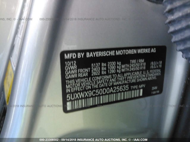 5UXWX9C50D0A25635 - 2013 BMW X3 XDRIVE28I SILVER photo 9