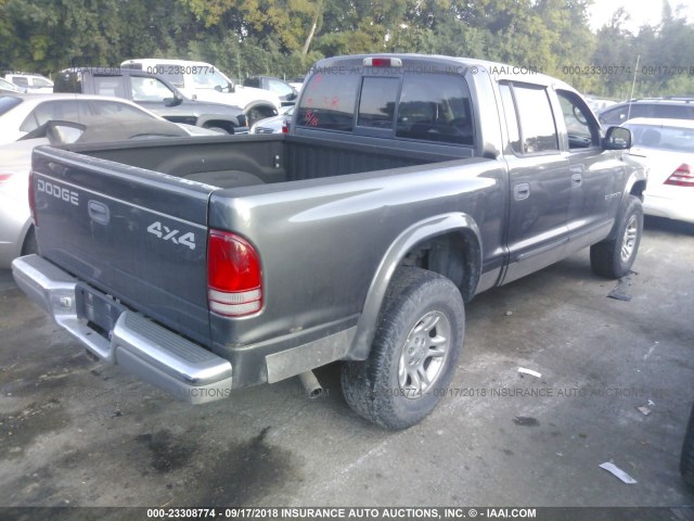 1B7HG48Z52S553047 - 2002 DODGE DAKOTA QUAD SLT GRAY photo 4