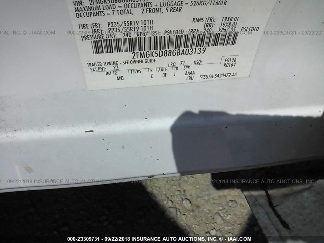 2FMGK5D88GBA03139 - 2016 FORD FLEX LIMITED WHITE photo 9