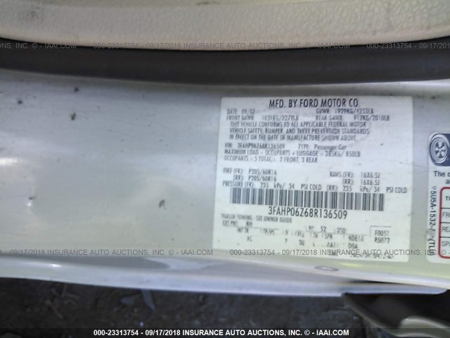 3FAHP06Z68R136509 - 2008 FORD FUSION S GOLD photo 9