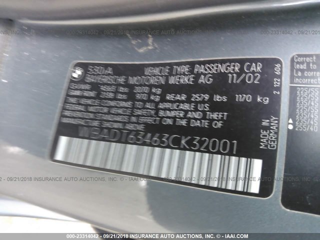 WBADT63463CK32001 - 2003 BMW 530 I AUTOMATIC GRAY photo 9