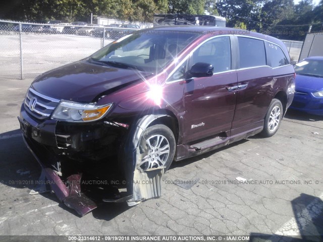 5FNRL5H62BB074643 - 2011 HONDA ODYSSEY EXL MAROON photo 2