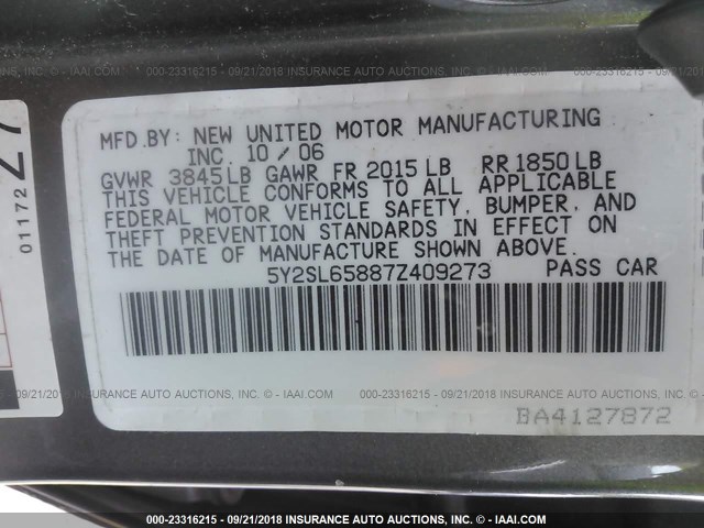 5Y2SL65887Z409273 - 2007 PONTIAC VIBE GRAY photo 9