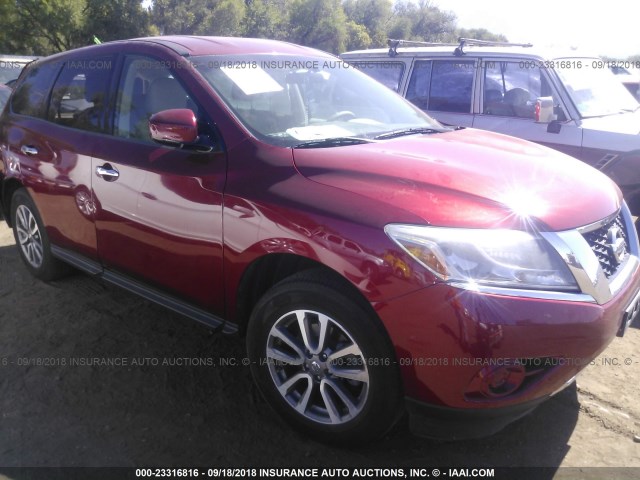 5N1AR2MM4DC608655 - 2013 NISSAN PATHFINDER S/SV/SL/PLATINUM RED photo 1