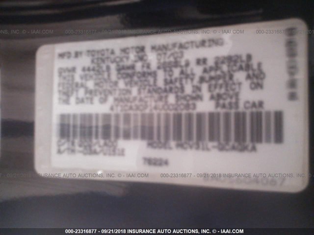 4T1CA30P14U002083 - 2004 TOYOTA CAMRY SOLARA SE/SLE შავი ფოტო 9