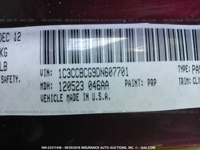 1C3CCBCG9DN607701 - 2013 CHRYSLER 200 LIMITED მუქწითელი ფოტო 9