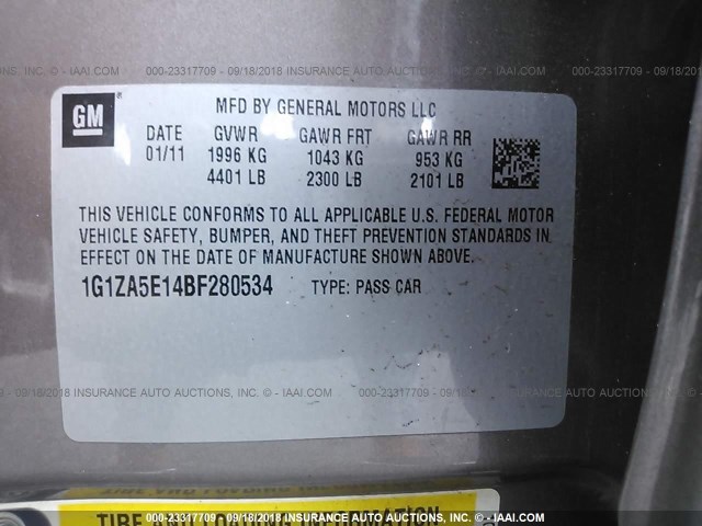 1G1ZA5E14BF280534 - 2011 CHEVROLET MALIBU LS 棕色 照片 9