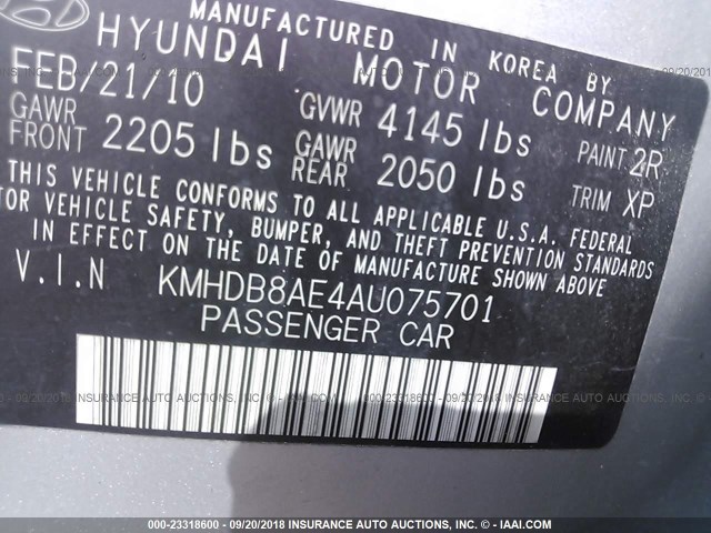 KMHDB8AE4AU075701 - 2010 HYUNDAI ELANTRA TOURING GLS SILVER photo 9