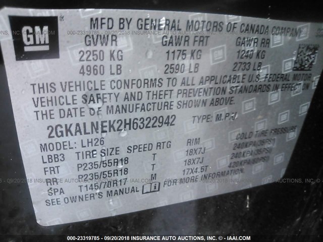 2GKALNEK2H6322942 - 2017 GMC TERRAIN SLE BLACK photo 9