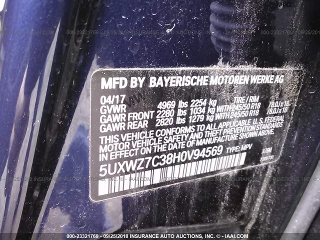 5UXWZ7C38H0V94569 - 2017 BMW X3 SDRIVE28I Dark Blue photo 9