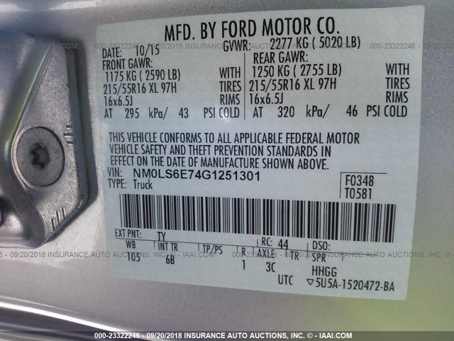 NM0LS6E74G1251301 - 2016 FORD TRANSIT CONNECT XL SILVER photo 9