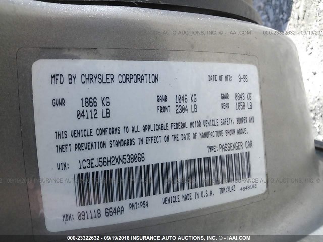 1C3EJ56H2XN538066 - 1999 CHRYSLER CIRRUS LXI GRAY photo 9