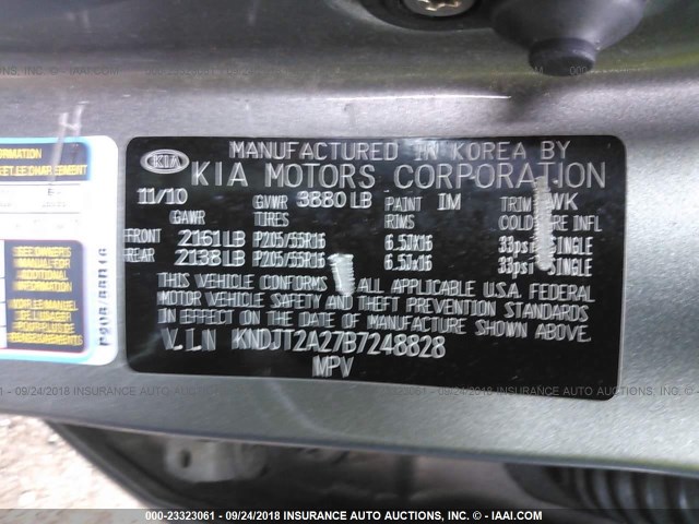 KNDJT2A27B7248828 - 2011 KIA SOUL +/!/SPORT GRAY photo 9